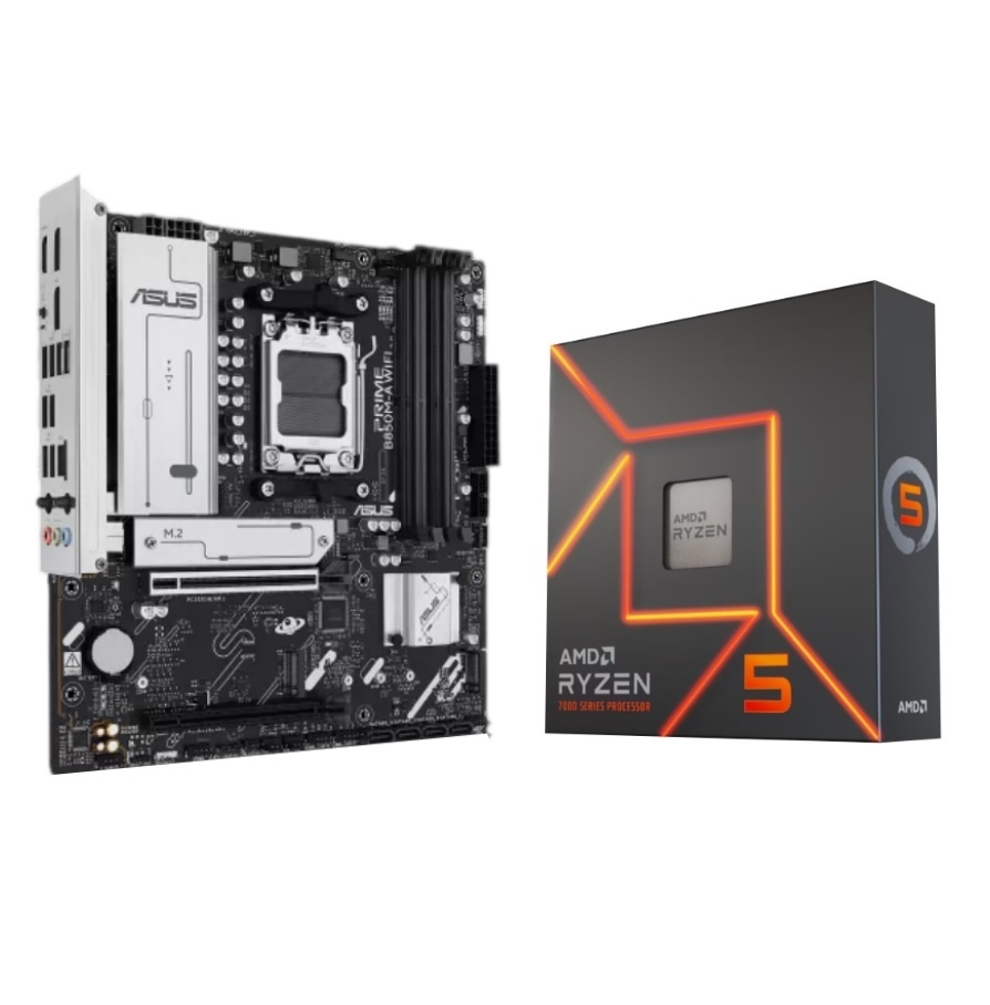 Combo Procesador AMD Ryzen 5 7600X y Mother Asus Prime B850M-A WiFi 6E AM5